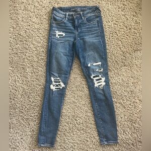 American Eagle Outfitters Ripped High Waisted Blue Skinny Jeans